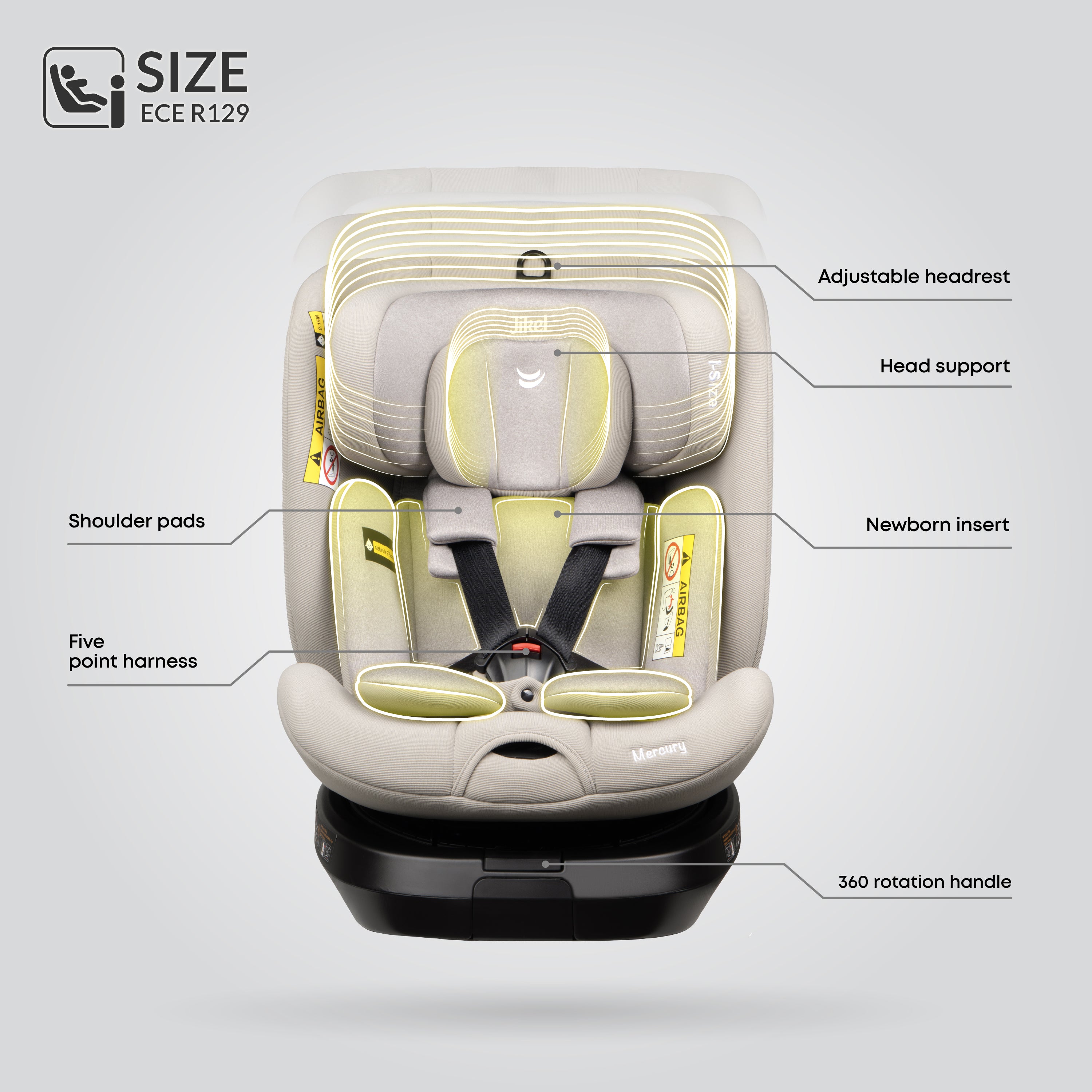 Mercury 360 I Size Isofix Car Seat Beige Jikel Baby