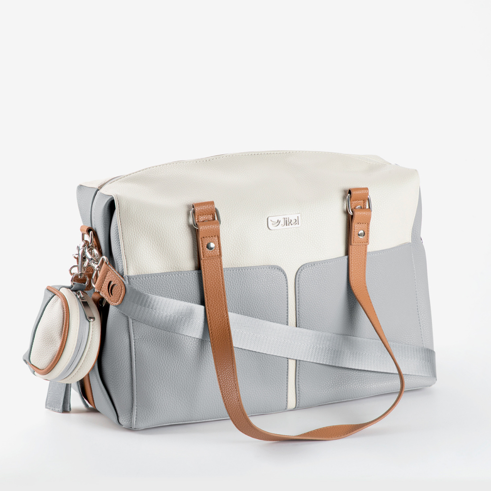 Grey leather online diaper bag